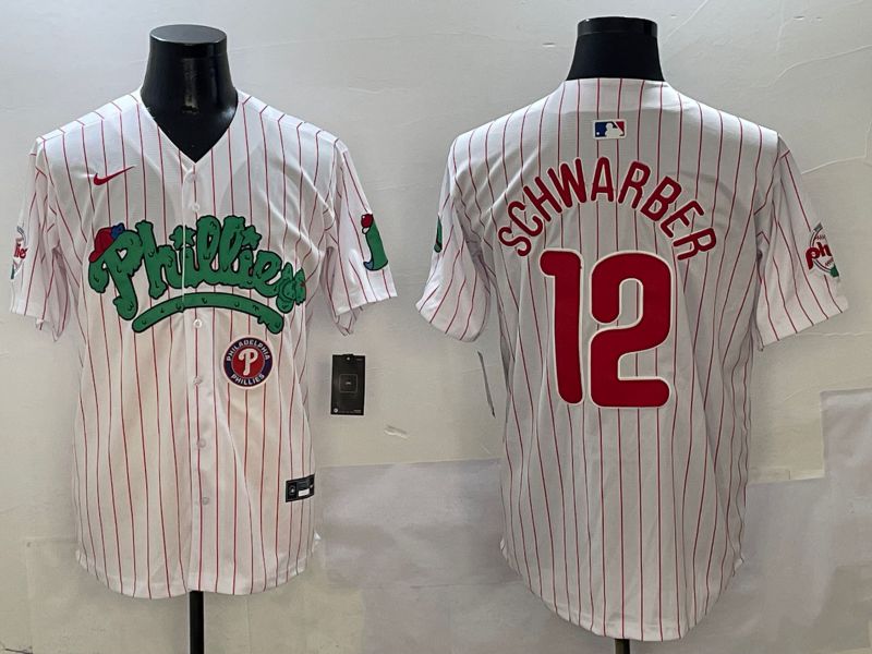 Men Philadelphia Phillies #12 Schwarber White Stripe Fourth generation Joint Name Nike 2025 MLB Jersey style 7->philadelphia phillies->MLB Jersey
